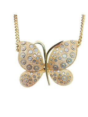 Vintage Orena Paris Gold-Tone Butterfly Pendant Necklace 16” Elegant Statement